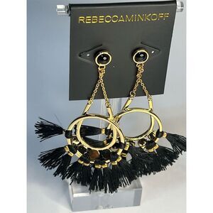 Rebecca Minkoff Black Tassel Chandelier Earrings Post Back